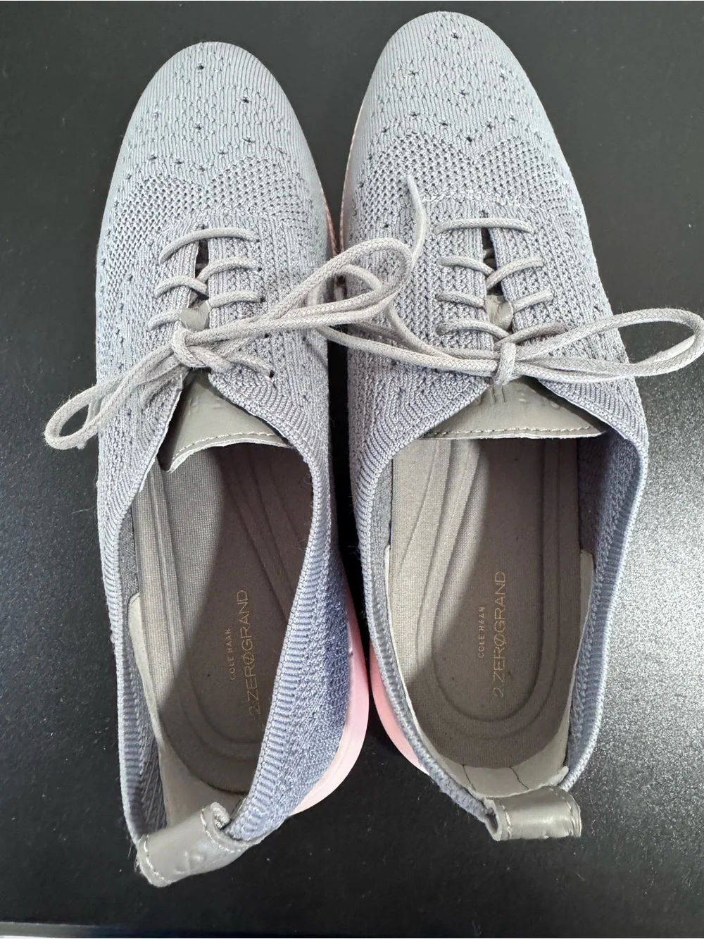 Cole Haan 2.ZERØGRAND Stitchlite Wingtip Oxfords Grey with light Pink Bottoms